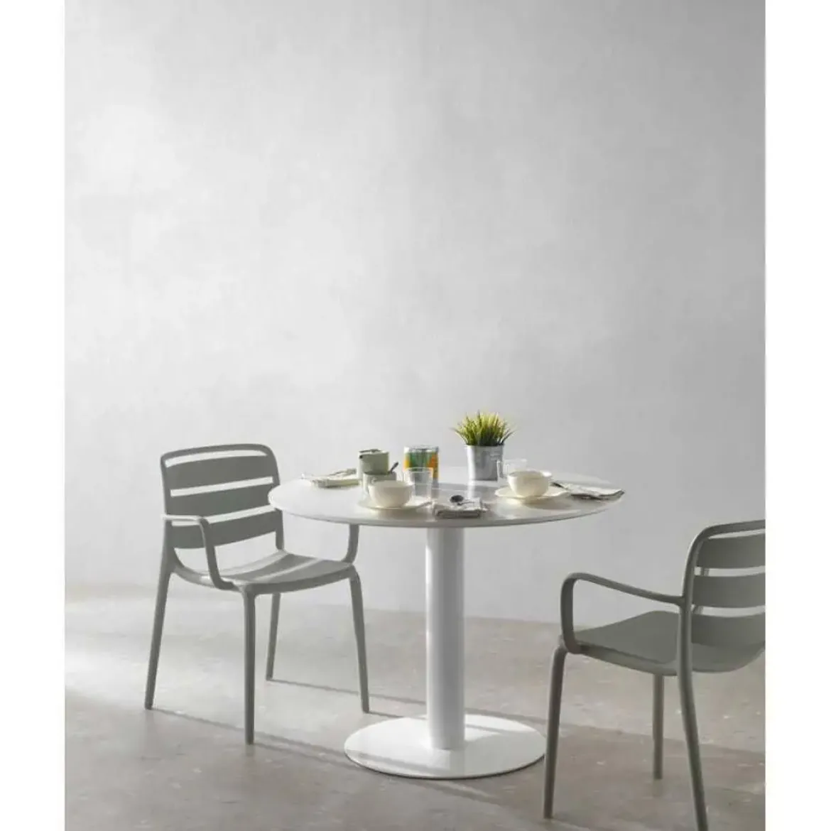 Mesa de Comedor Redonda 100 cm Blanca con Pie Central Metálico GABAR 11455