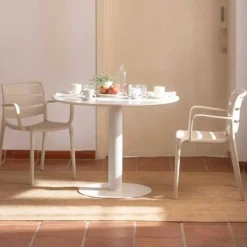 Mesa de Comedor Redonda 80 cm Blanca con Pie Central Metálico GABAR 11452