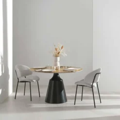Mesa de Comedor Redonda 120 cm con Base Metal y Sobre Cerámico GABAR 11612