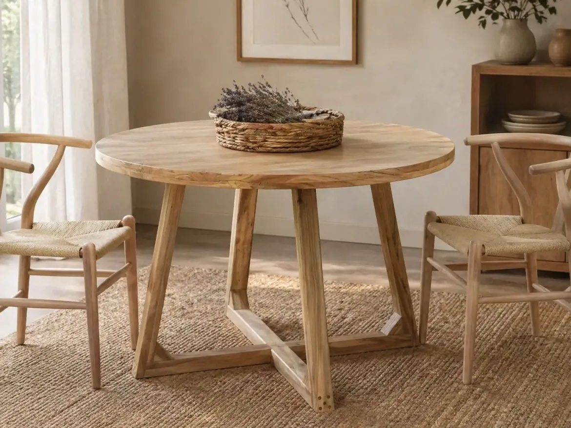 Mesa de Comedor Redonda 140 cm de Madera de Acacia MB-227284