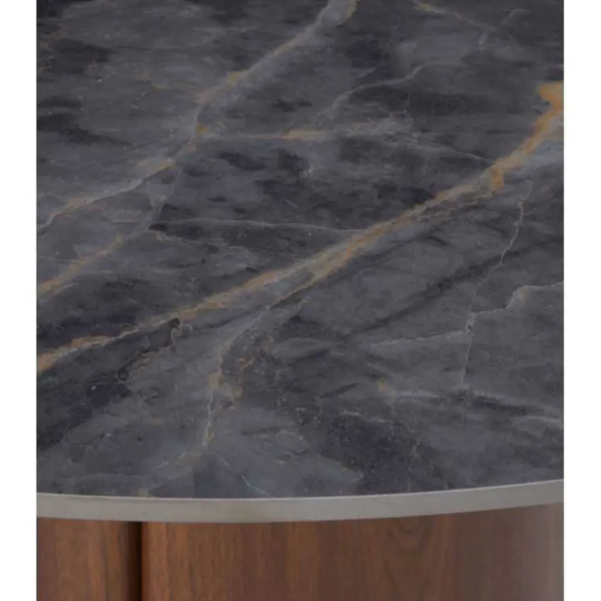 Mesa de Comedor Redonda 120 cm Nogal con Sobre Cerámico Mármol Gris GABAR 11607