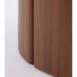 Mesa de Comedor Redonda 140 cm Nogal con Sobre Cerámico Mármol Gris GABAR 11609