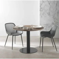 Mesa de Comedor Redonda 80 cm Nogal con Pie Central Metálico GABAR 11450