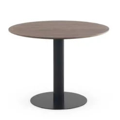 Mesa de Comedor Redonda 100 cm Nogal con Pie Central Metálico GABAR 11453