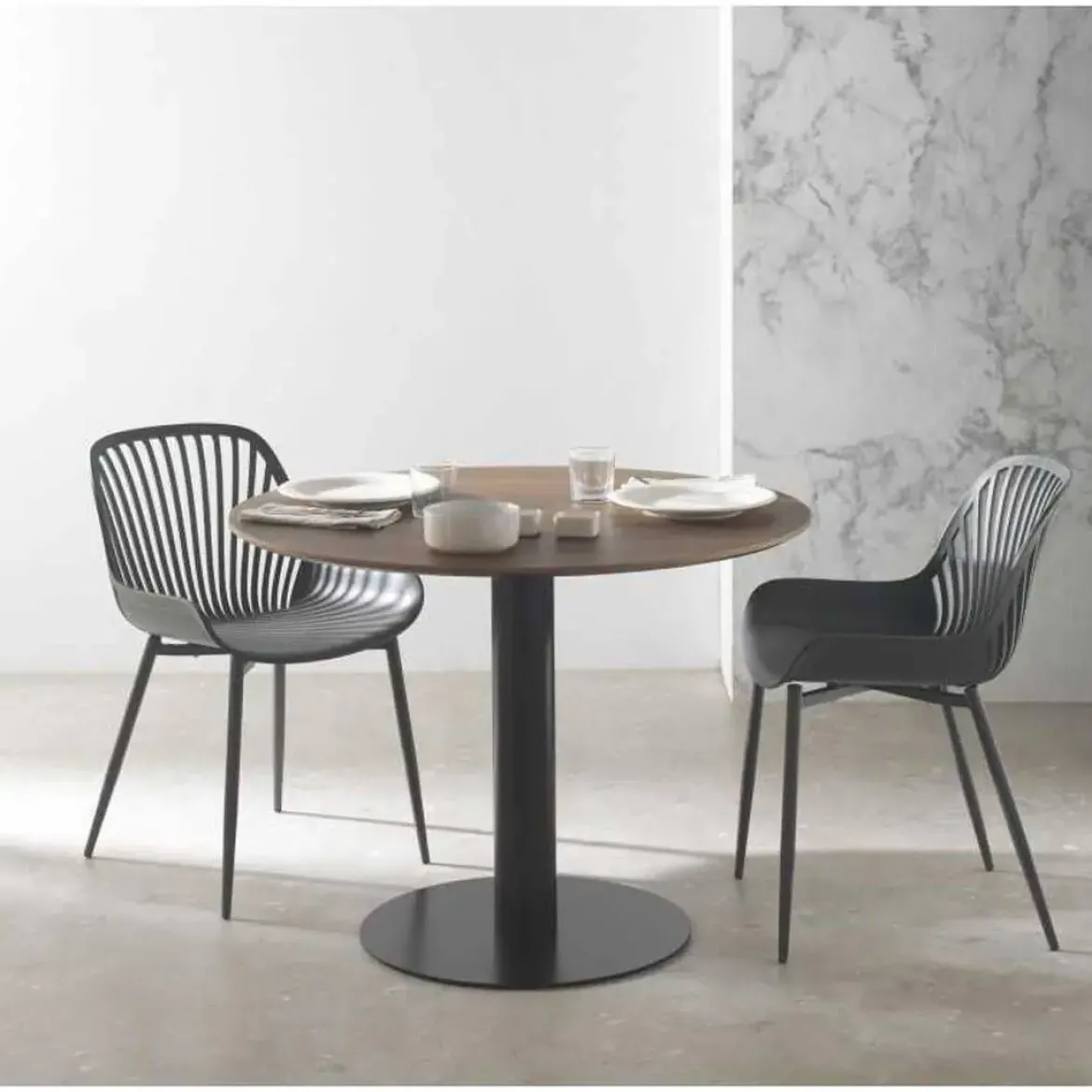 Mesa de Comedor Redonda 100 cm Nogal con Pie Central Metálico GABAR 11453
