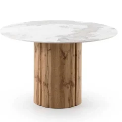 Mesa de Comedor Redonda 120 cm Roble con Sobre Cerámico Mármol Calacatta GABAR 11606