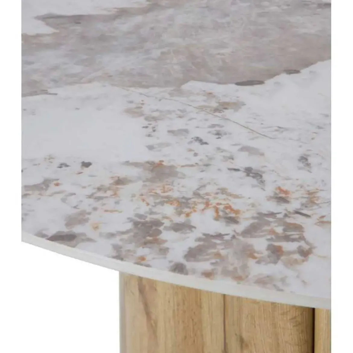 Mesa de Comedor Redonda 140 cm Roble con Sobre Cerámico Mármol Calacatta GABAR 11608