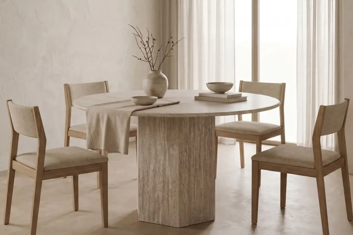 Mesa de Comedor Redonda con Granito y Base MDF MB-223069