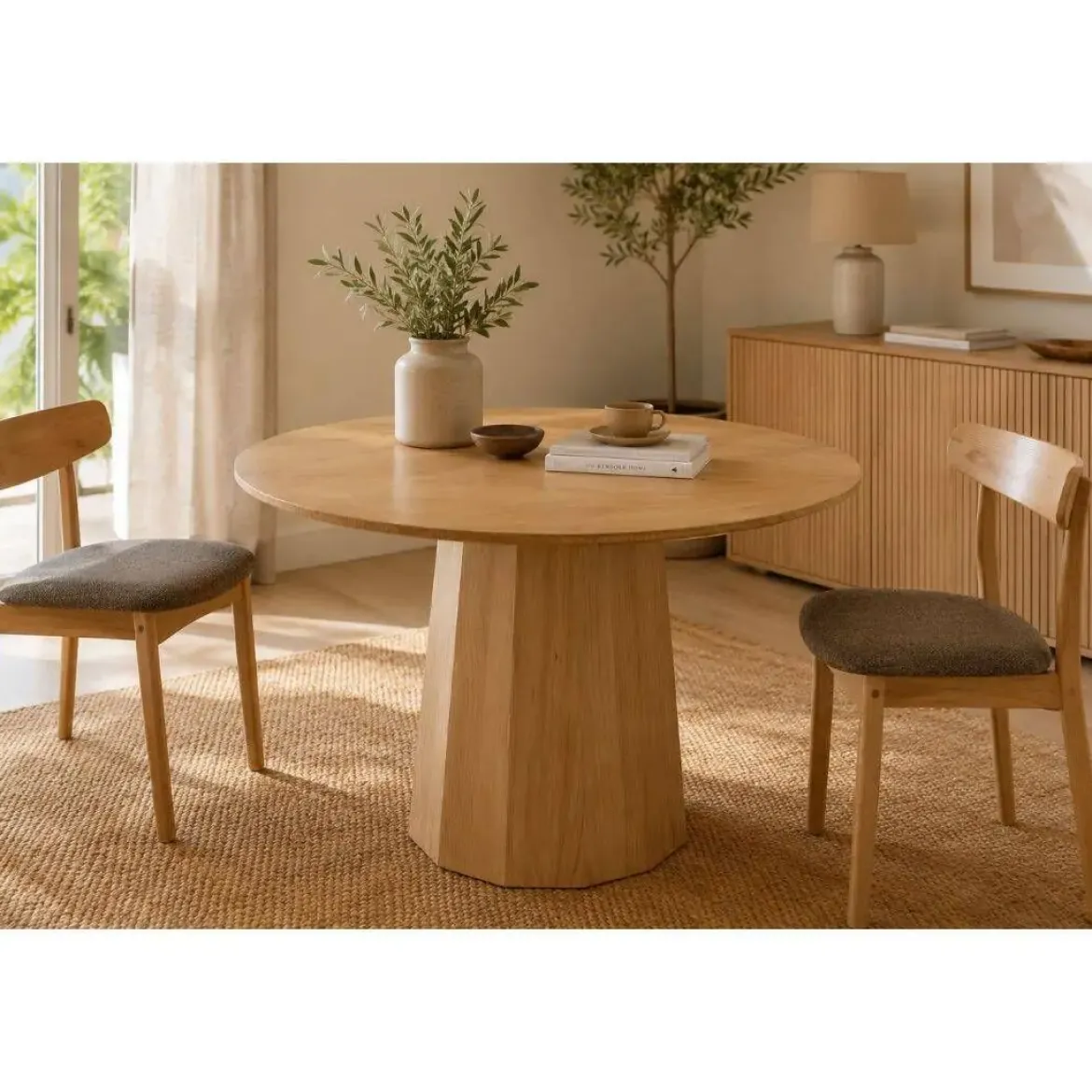 Mesa de Comedor Redonda de Abeto y MDF 120 cm MB-230872