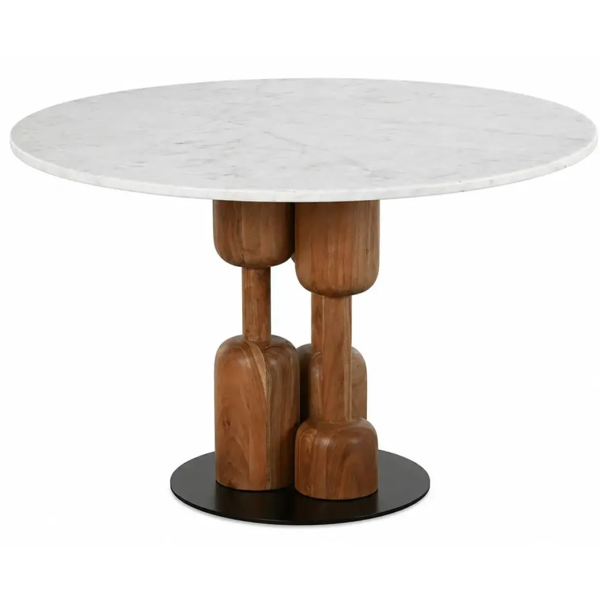 Mesa de Comedor Redonda de Acacia y Mármol MB-214717