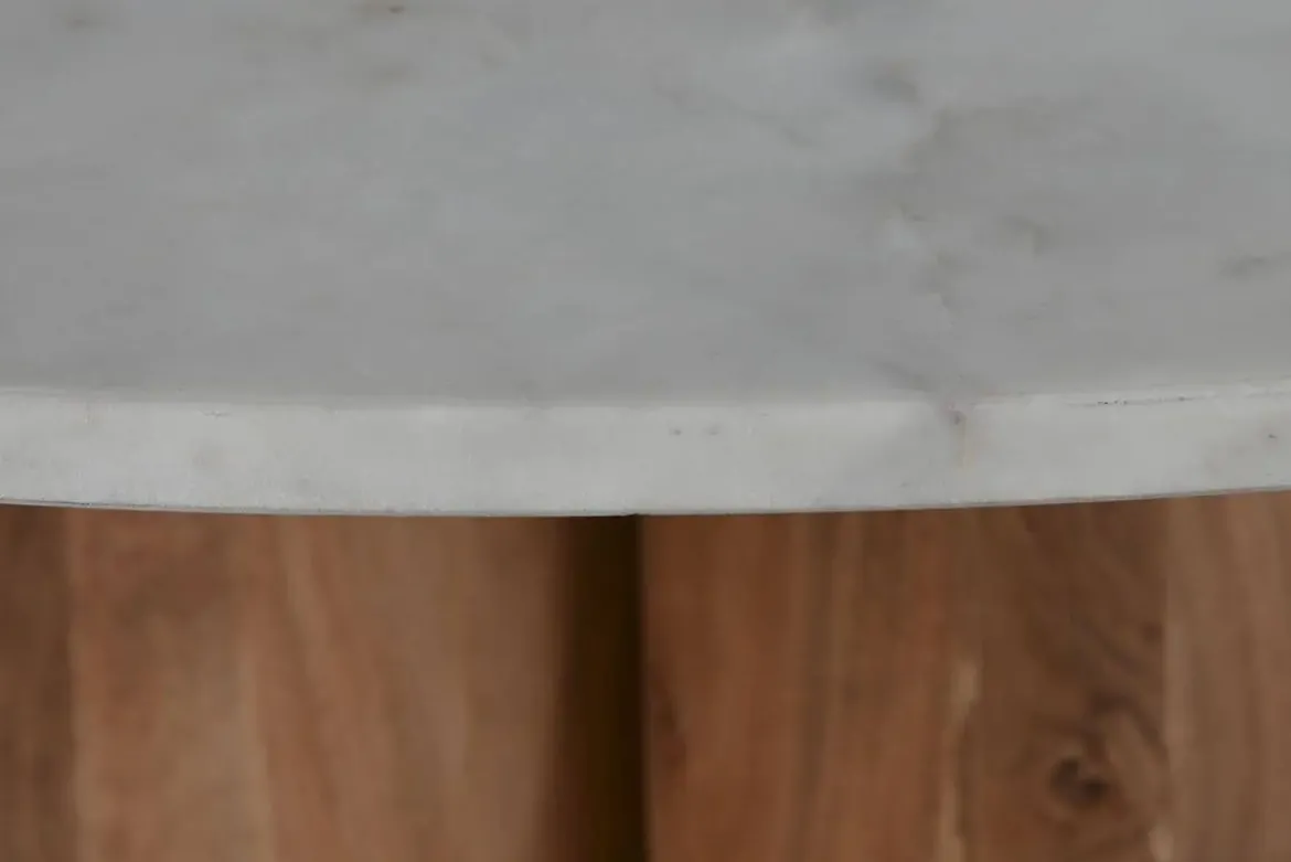 Mesa de Comedor Redonda de Acacia y Mármol MB-214717