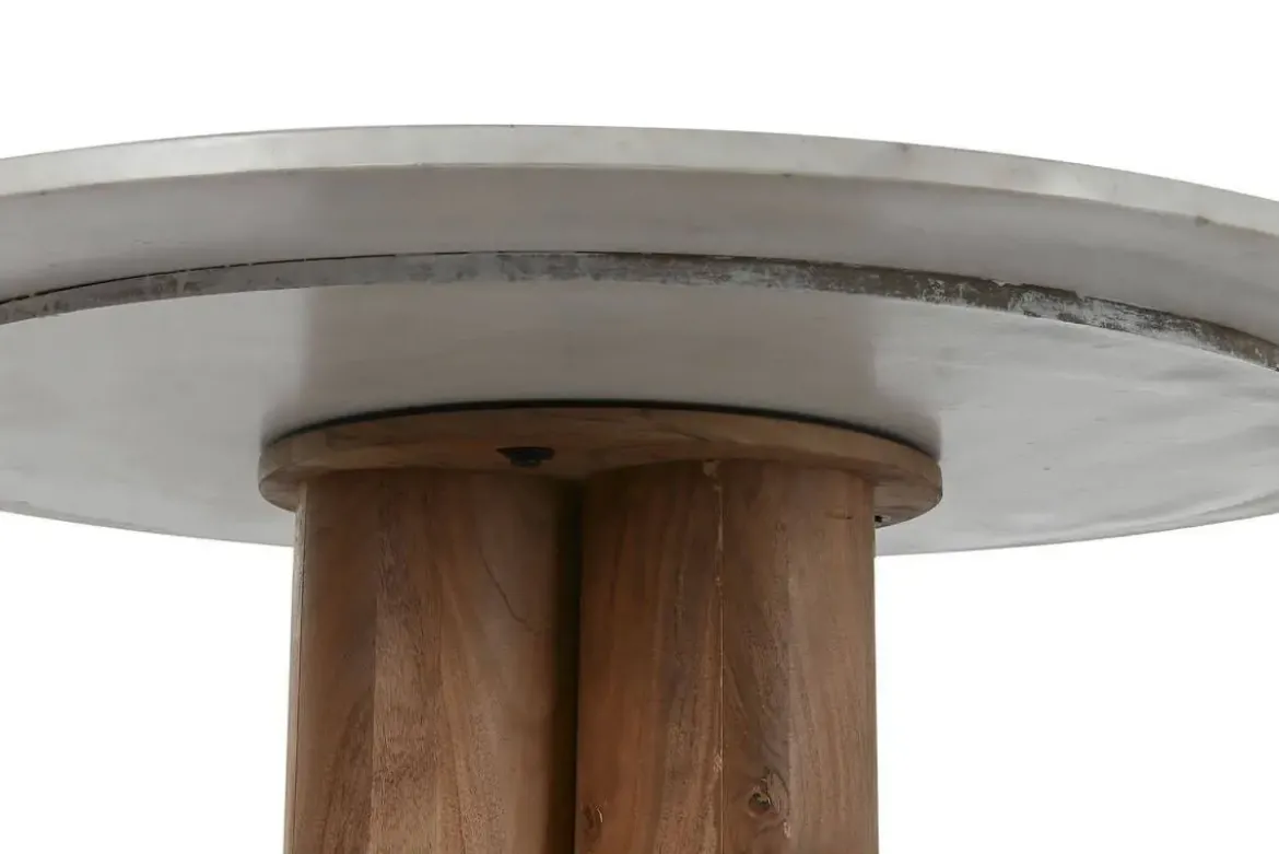 Mesa de Comedor Redonda de Acacia y Mármol MB-214717
