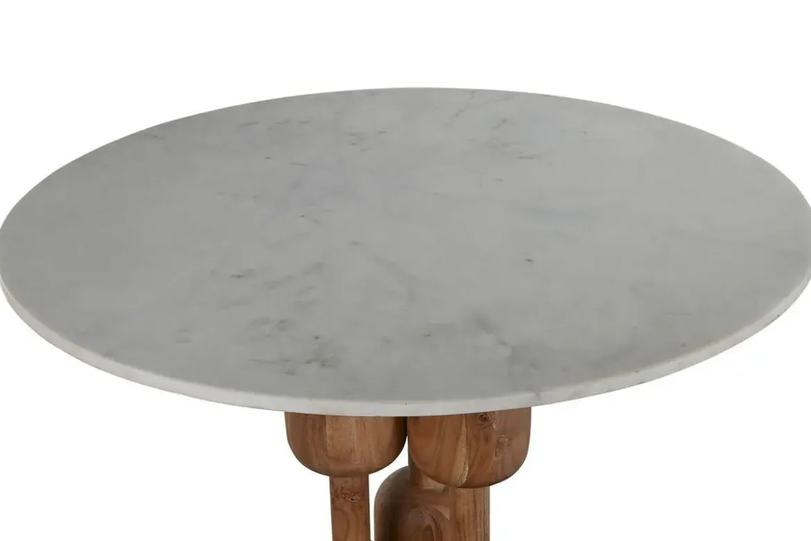 Mesa de Comedor Redonda de Acacia y Mármol MB-214717