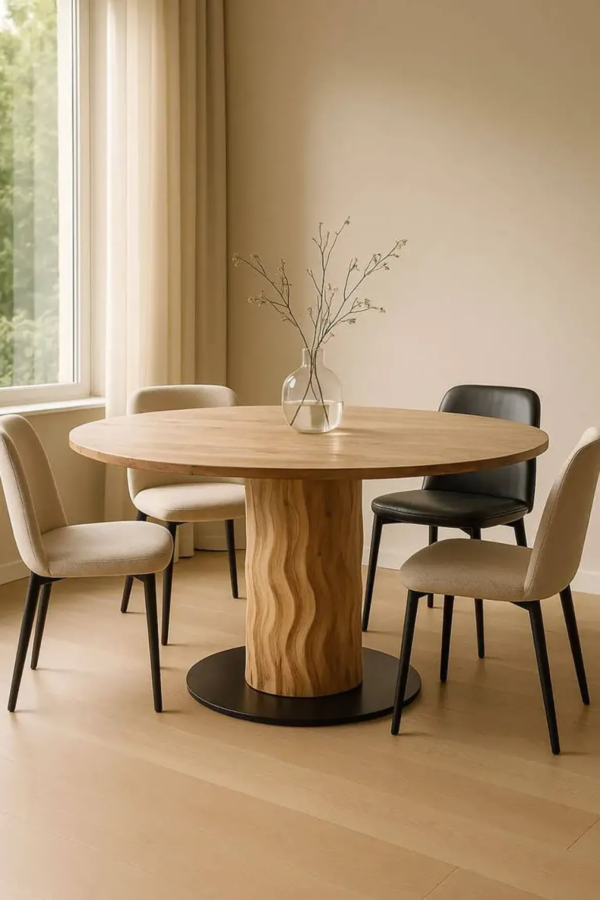 Mesa de Comedor Redonda de Acacia con Base de Metal MB-219462