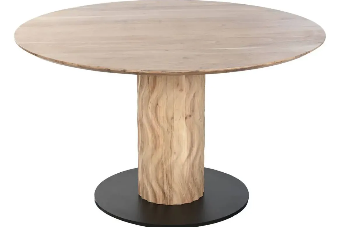 Mesa de Comedor Redonda de Acacia con Base de Metal MB-219462