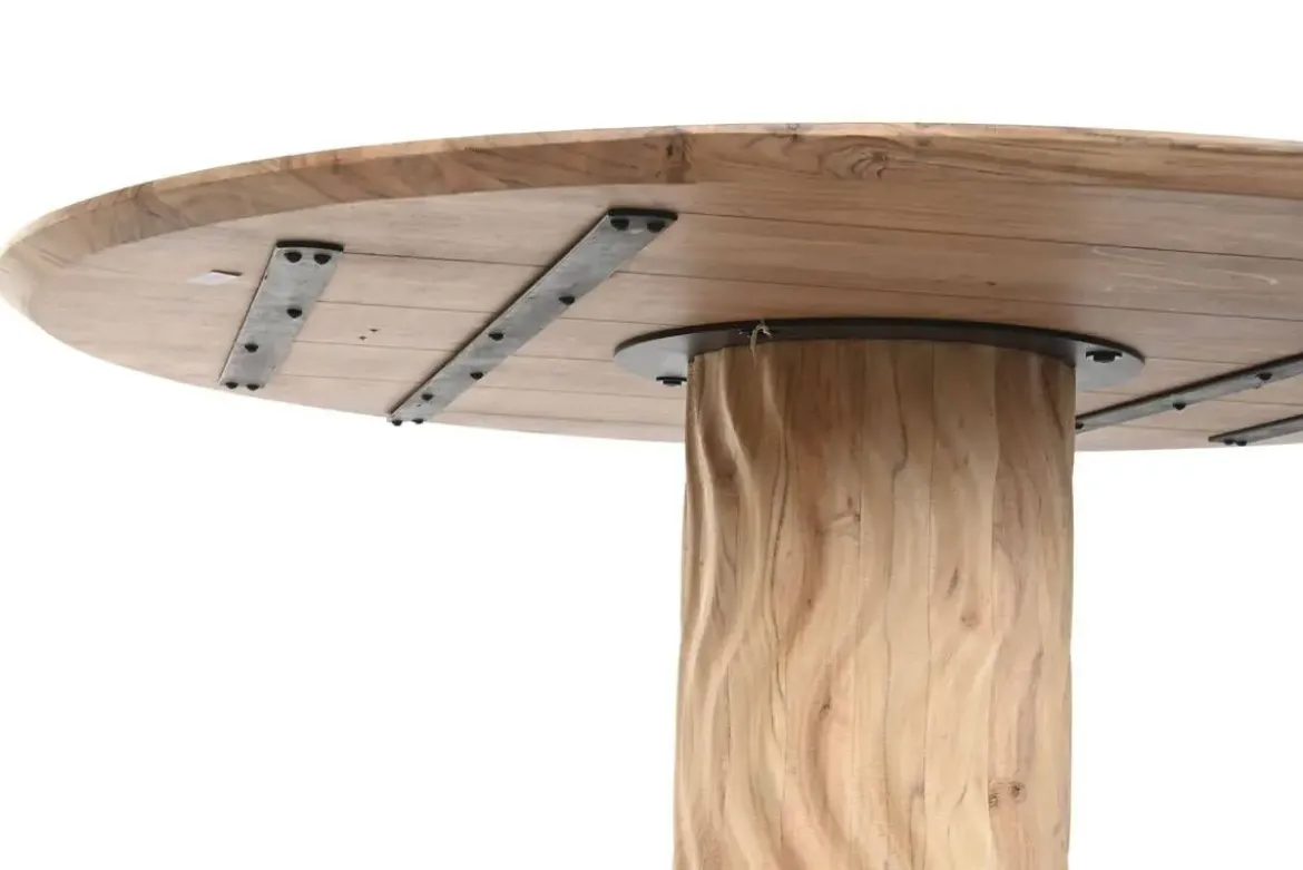 Mesa de Comedor Redonda de Acacia con Base de Metal MB-219462