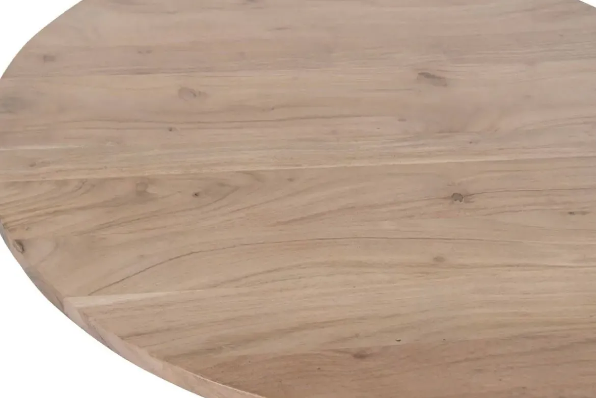 Mesa de Comedor Redonda de Acacia con Base de Metal MB-227286