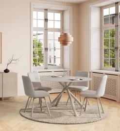 Mesa de Comedor Redonda de Cristal con Patas de Metal LEXA