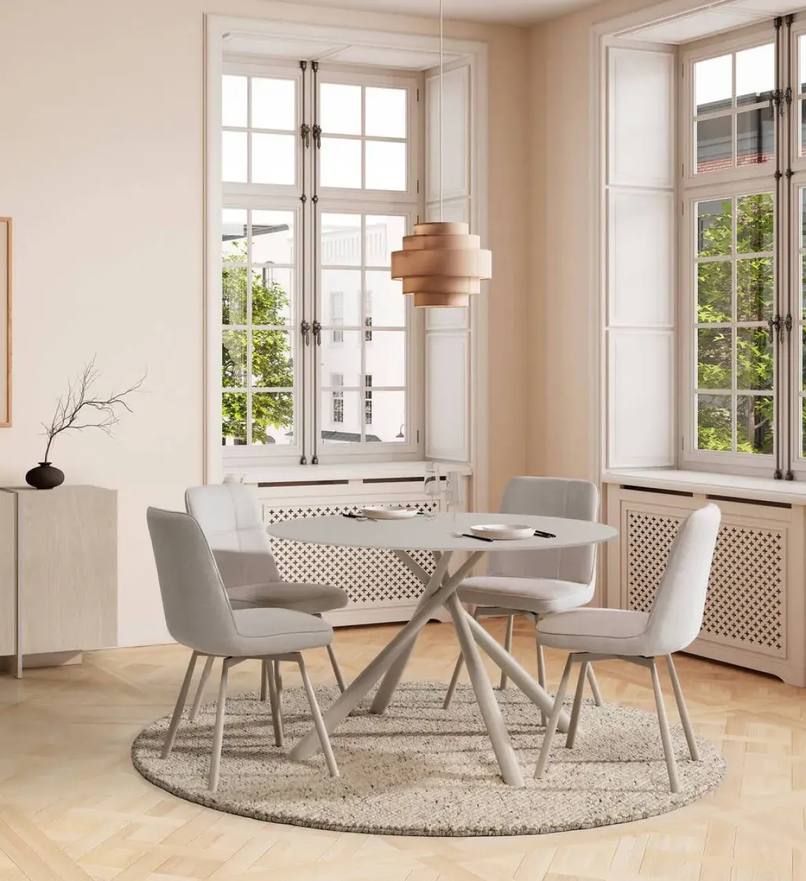 Mesa de Comedor Redonda de Cristal con Patas de Metal LEXA