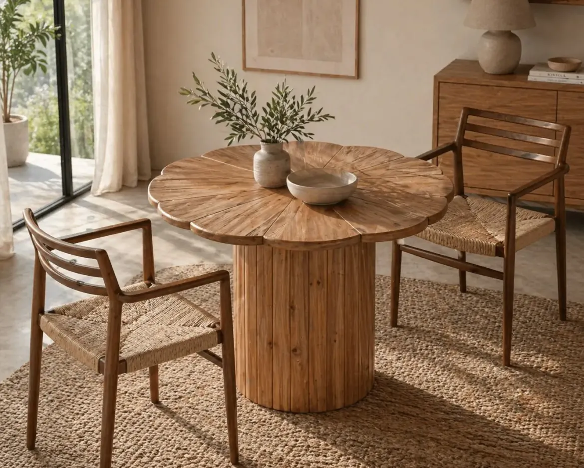 Mesa de Comedor Redonda de Madera Natural MB-211830
