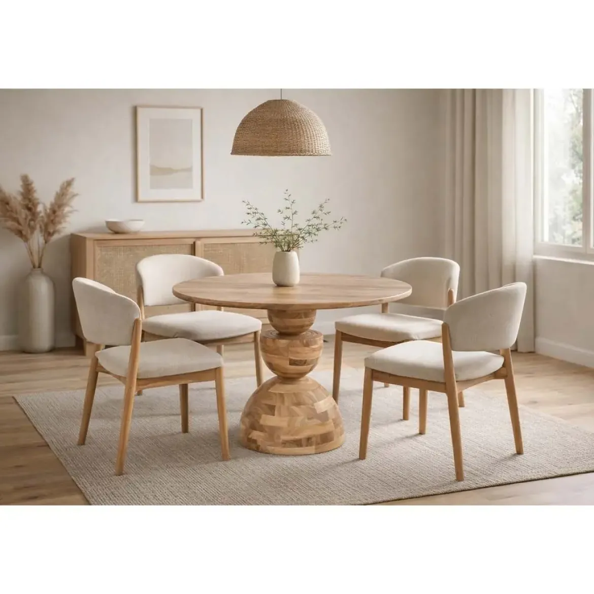 Mesa de Comedor Redonda en Madera Acacia MB-212658