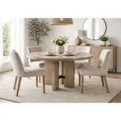 Mesa de Comedor Redonda en Madera de Fresno 135 cm MB-225990