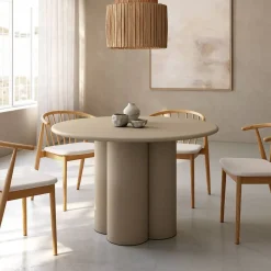 Mesa de Comedor Redonda en Microcemento Beige GAIA CNG120BE