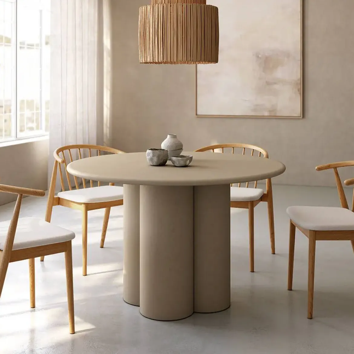 Mesa de Comedor Redonda en Microcemento Beige GAIA CNG120BE