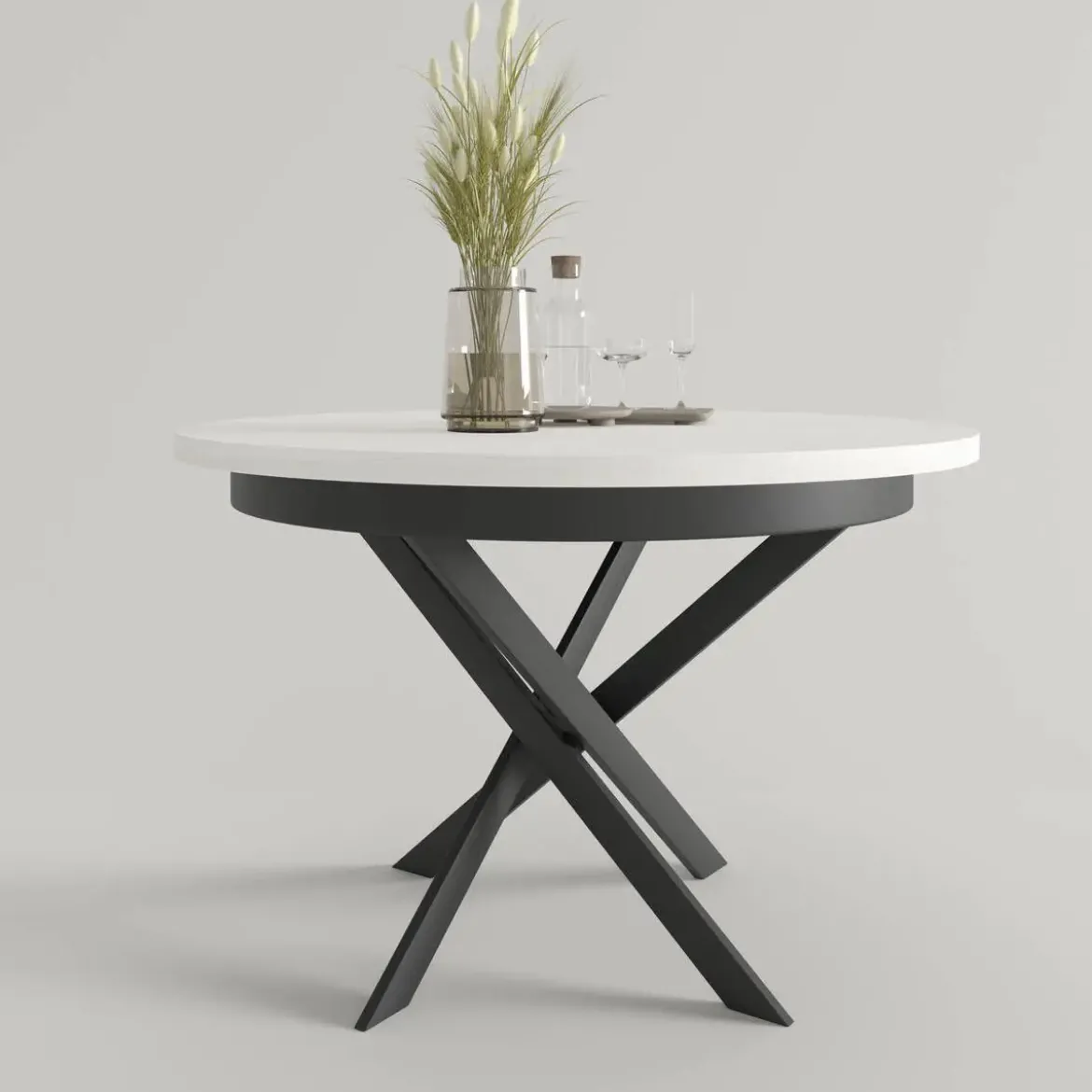 Mesa de Comedor Redonda Extensible Melamina Blanca M825