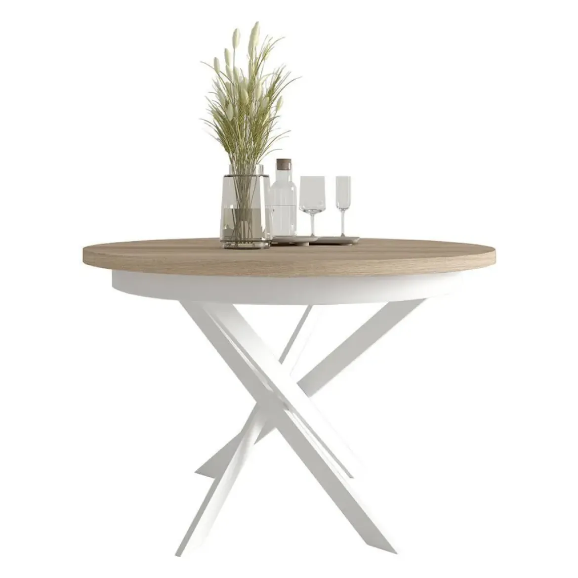 Mesa de Comedor Redonda Extensible Melamina Blanca M825