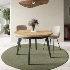 Mesa de Comedor Redonda Extensible 110-150 con Patas Metálicas Inclinadas M815