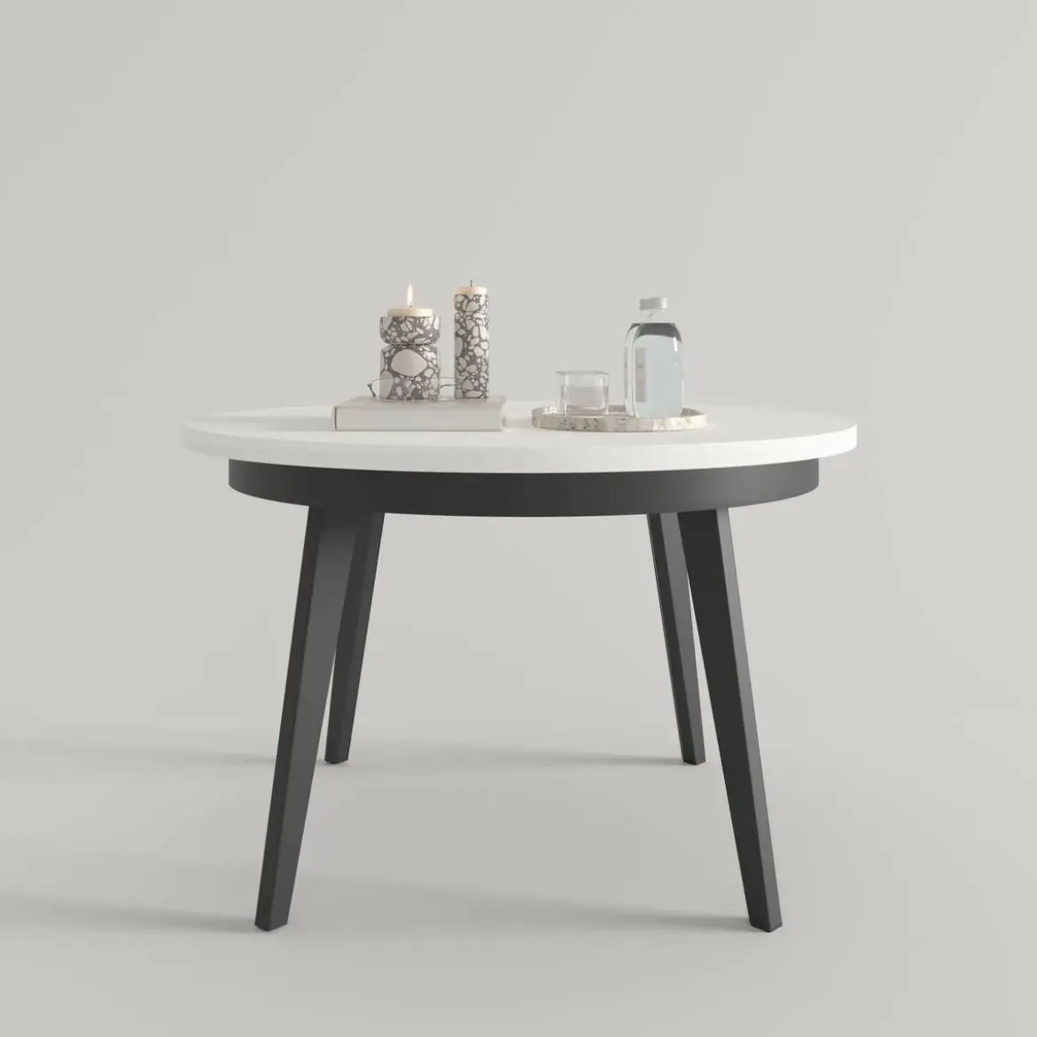 Mesa de Comedor Redonda Extensible 110-150 con Patas Metálicas Inclinadas M815