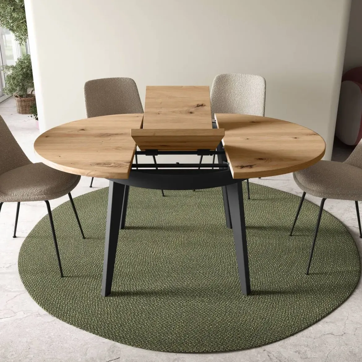 Mesa de Comedor Redonda Extensible 110-150 con Patas Metálicas Inclinadas M815