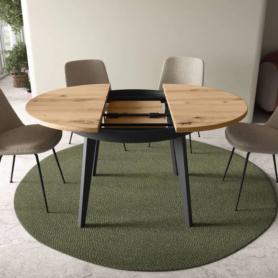 Mesa de Comedor Redonda Extensible 110-150 con Patas Metálicas Inclinadas M815