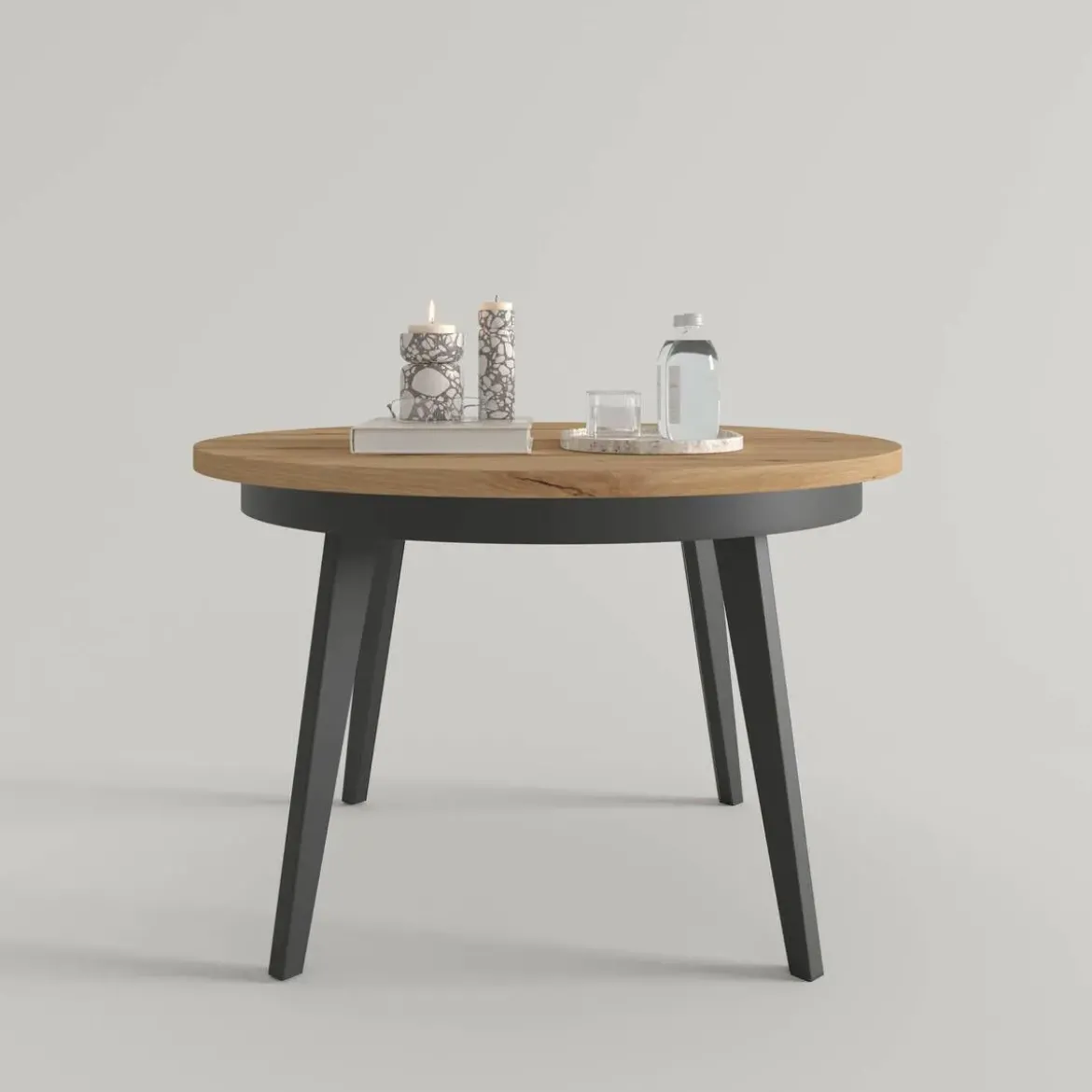 Mesa de Comedor Redonda Extensible 110-150 con Patas Metálicas Inclinadas M815