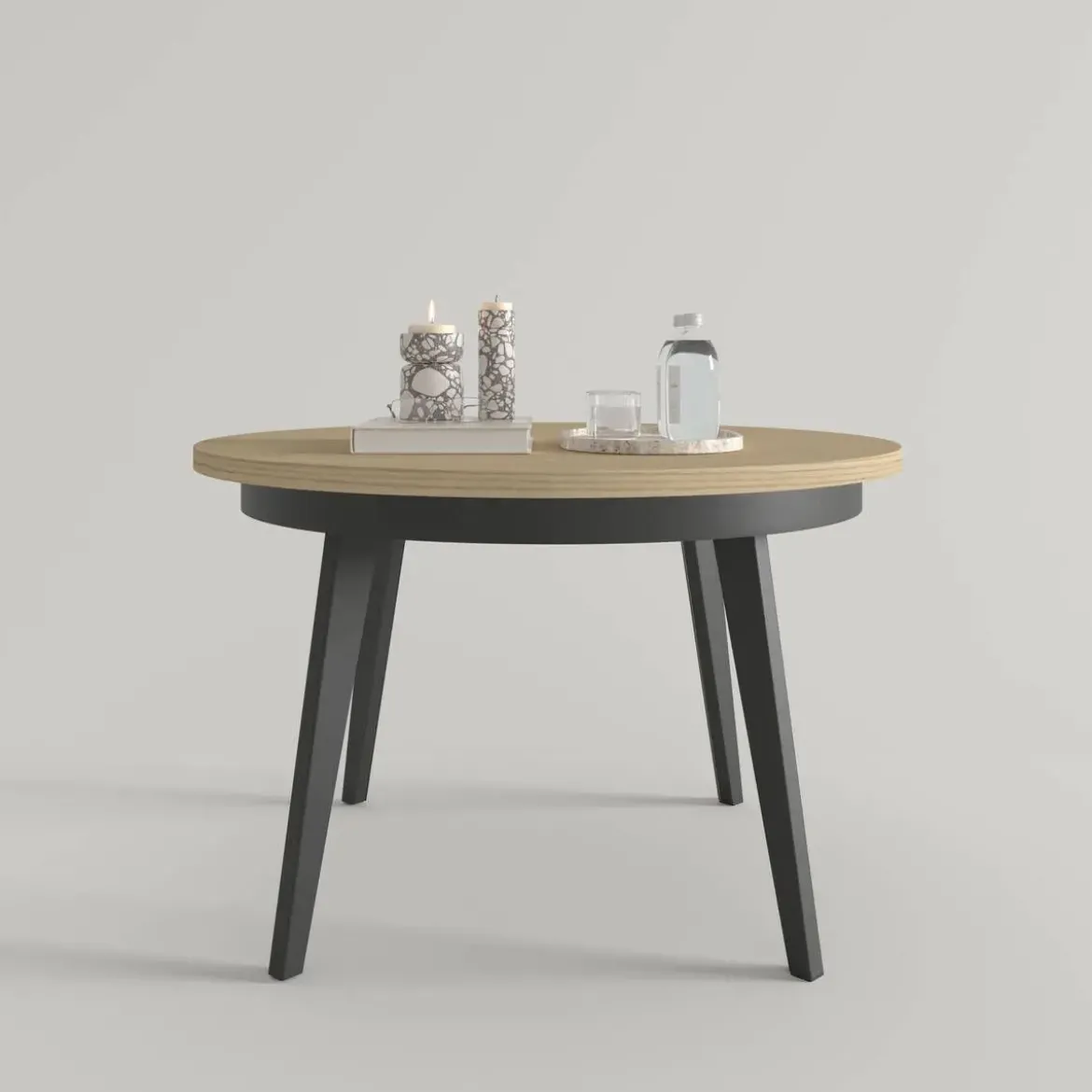Mesa de Comedor Redonda Extensible 110-150 con Patas Metálicas Inclinadas M815