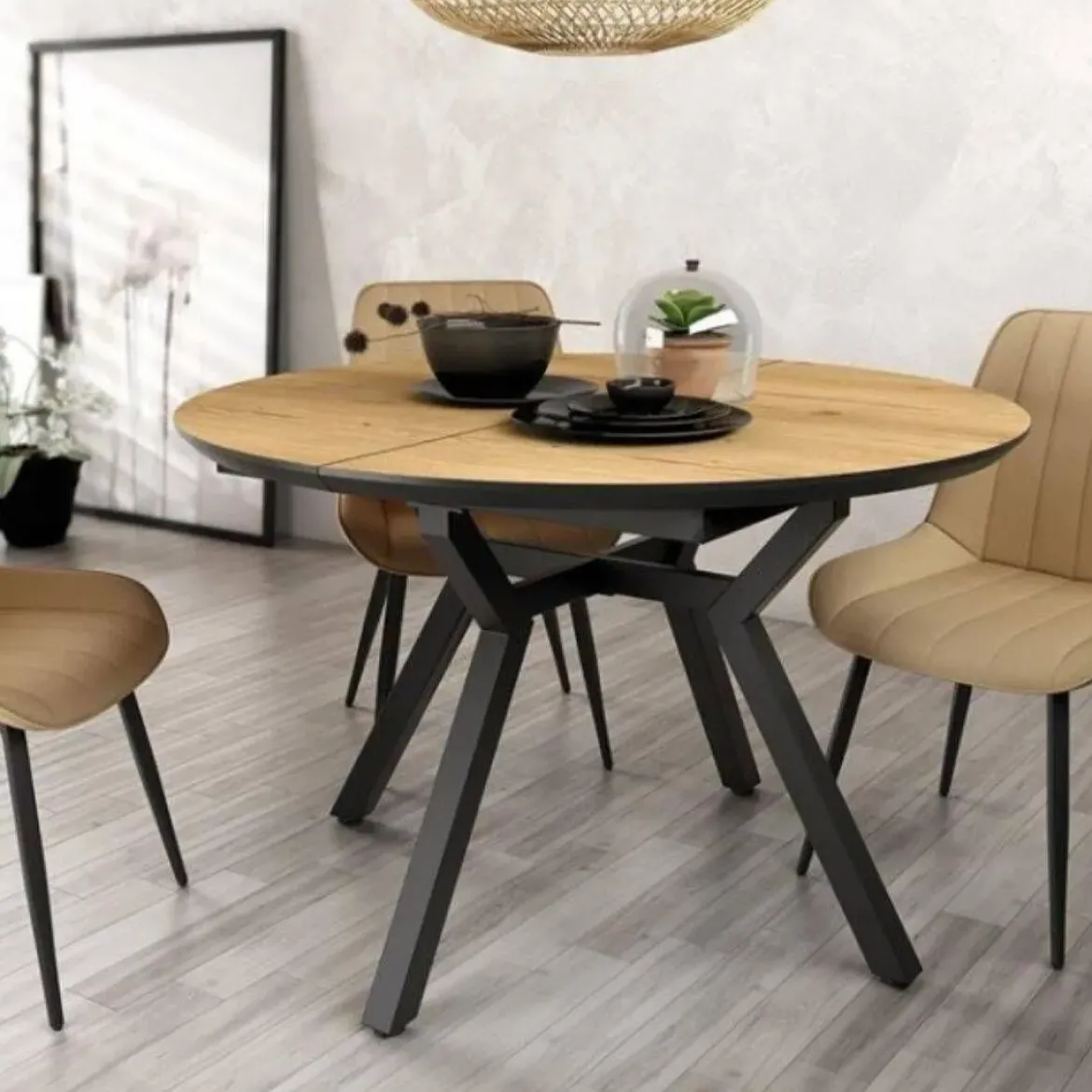 Mesa de Comedor Redonda Extensible 120 cm CANTÁBRICO