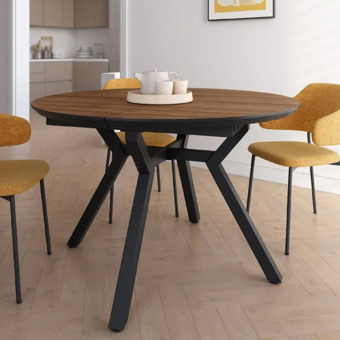 Mesa de Comedor Redonda Extensible 120 cm CANTÁBRICO