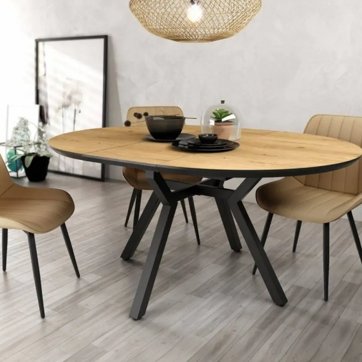 Mesa de Comedor Redonda Extensible 120 cm CANTÁBRICO