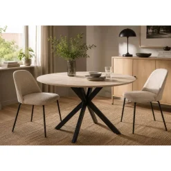 Mesa de Comedor Redonda Roble Claro con Base de Hierro MB-214483