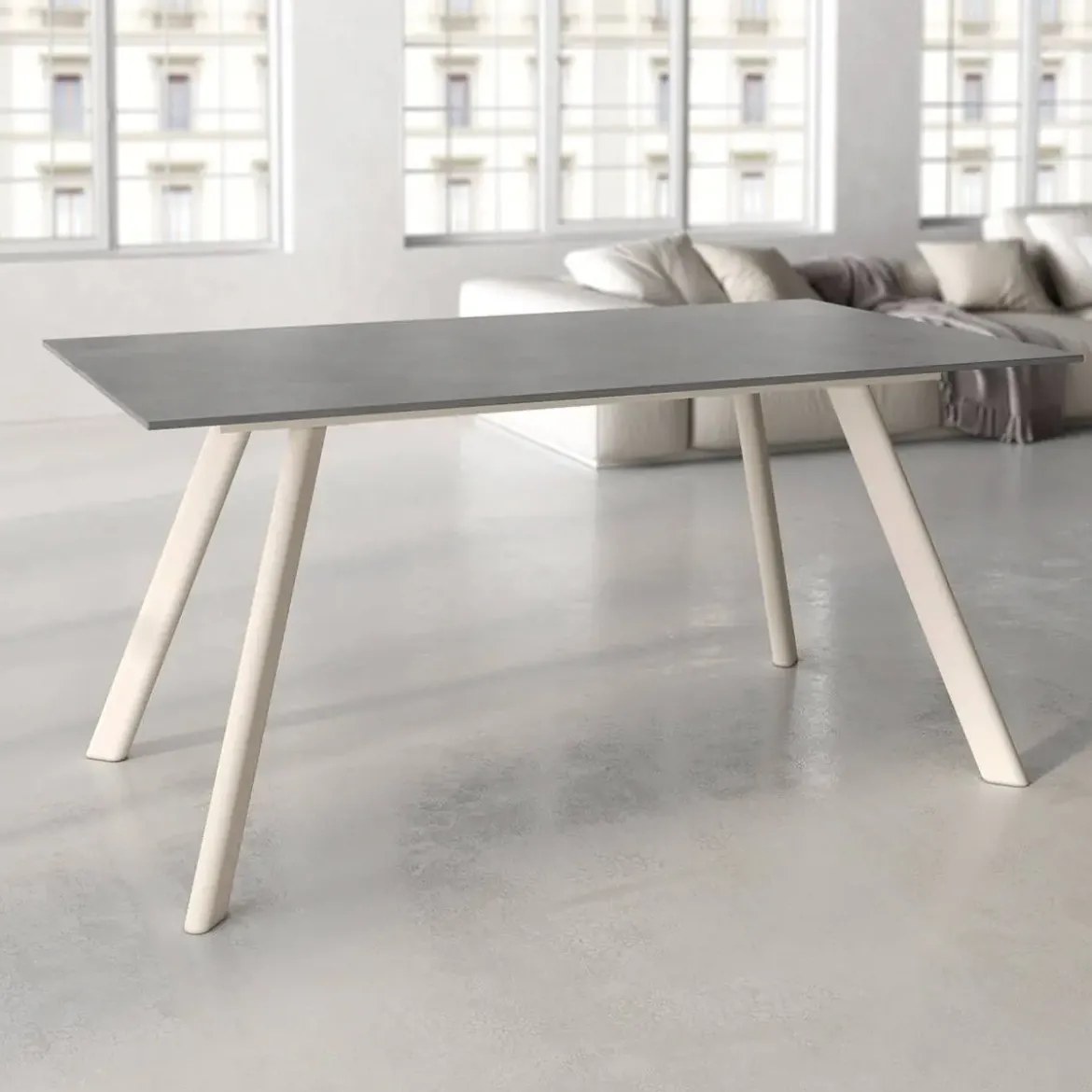 Mesa de Comedor 160x90cm con Estructura de Metal Marfil OMAN