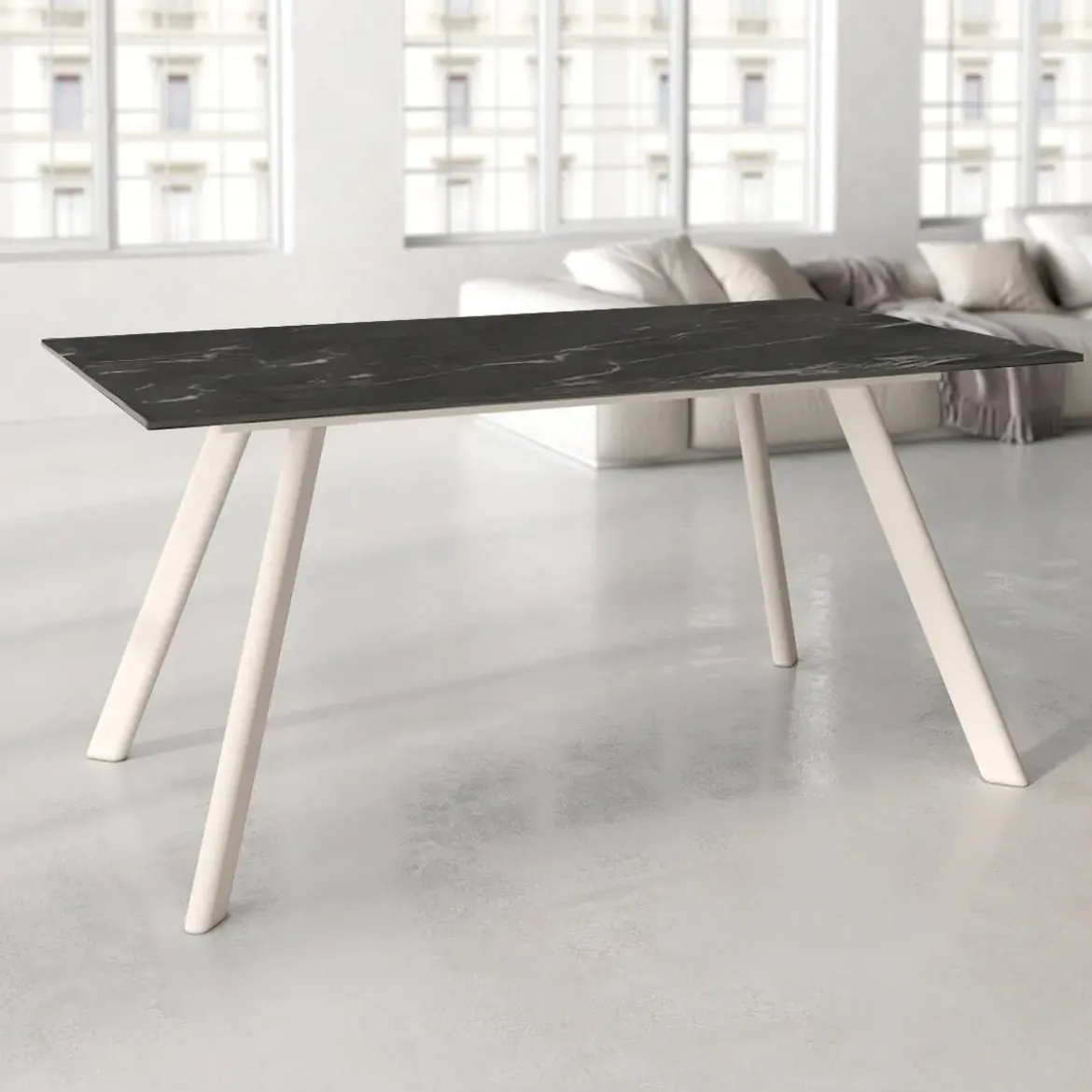 Mesa de Comedor 160x90cm con Estructura de Metal Marfil OMAN