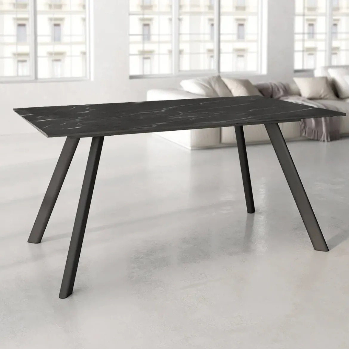 Mesa de Comedor 180x90cm con Estructura de Metal Negro OMAN