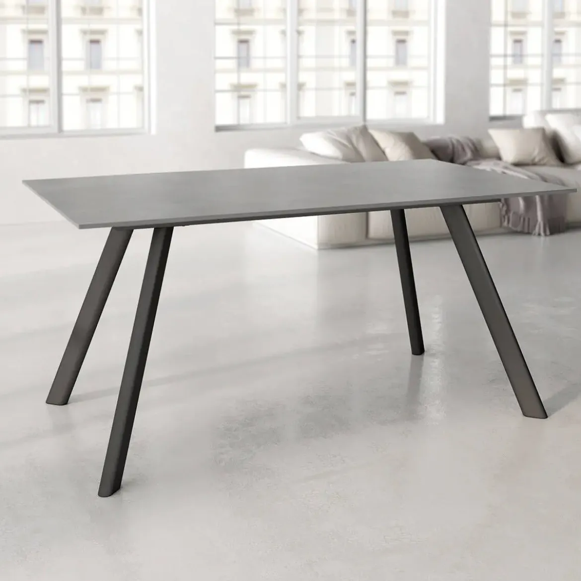 Mesa de Comedor 180x90cm con Estructura de Metal Negro OMAN