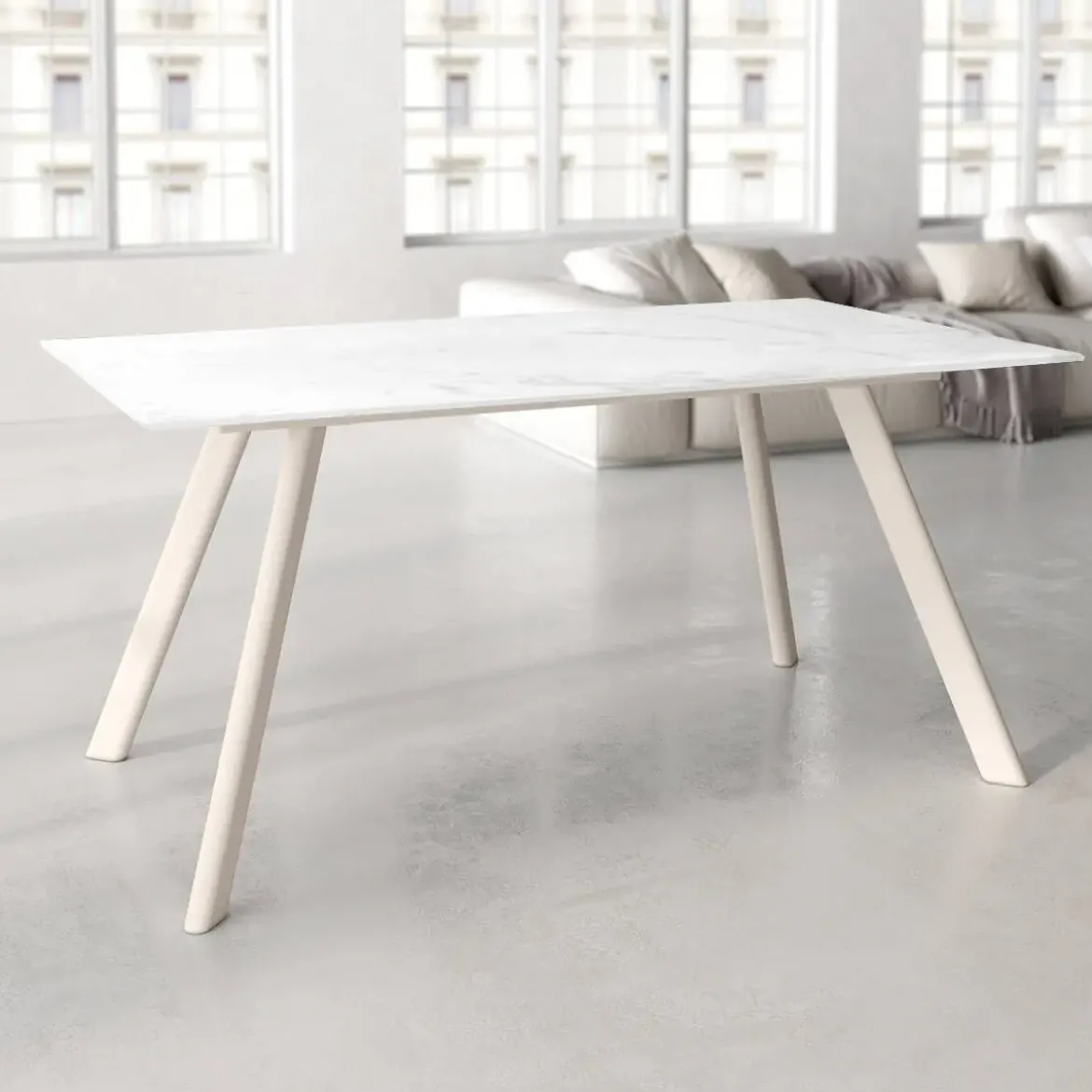 Mesa de Comedor 180x90cm con Estructura de Metal Marfil OMAN