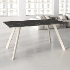 Mesa de Comedor 180x90cm con Estructura de Metal Marfil OMAN