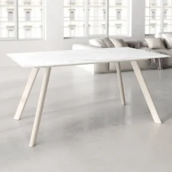 Mesa de Comedor 180x90cm con Estructura de Metal Marfil OMAN