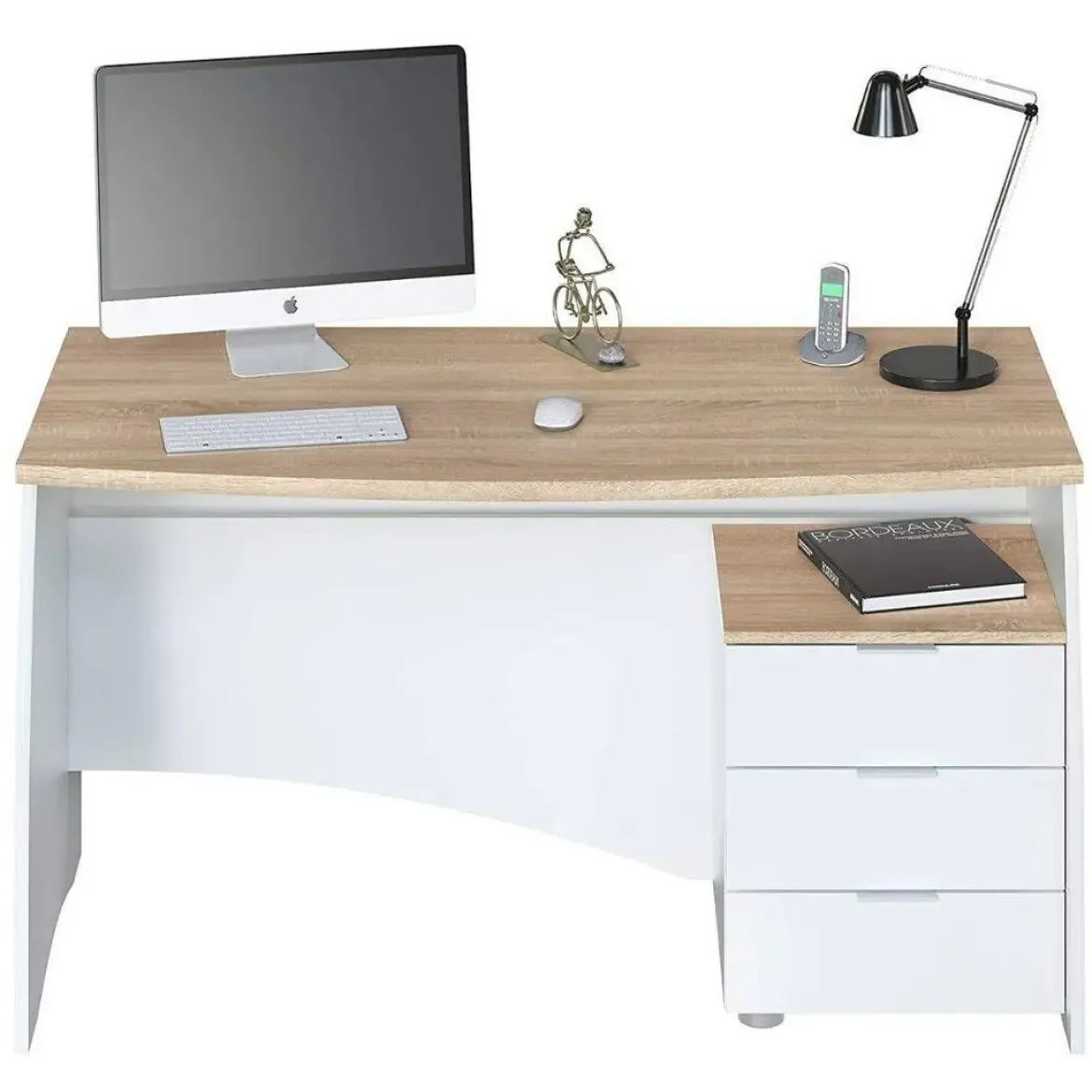 Mesa de Despacho con Tres Cajones en Blanco y Roble ESTIL 0F4625A