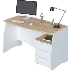 Mesa de Despacho con Tres Cajones en Blanco y Roble ESTIL 0F4625A