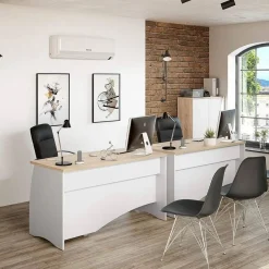 Mesa de Despacho con Tres Cajones en Blanco y Roble ESTIL 0F4625A